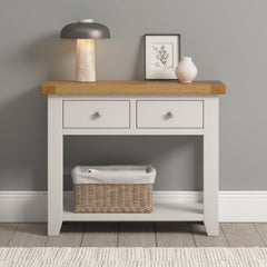 WINDSOR 2 DRAWER CONSOLE TABLE - IVORY/OAK (WBF)