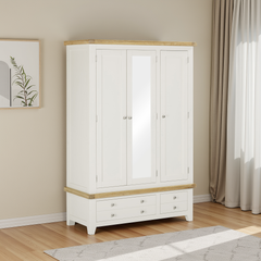 Windsor 3 Door 2 Drawer Wardrobe – Ivory/Oak (WBF)