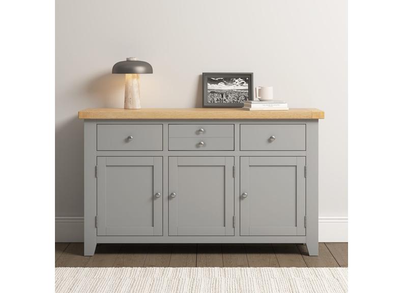 WINDSOR 3 DOOR 3 DRAWER SIDEBOARD - PEBBLE GREY/OAK (WBF)