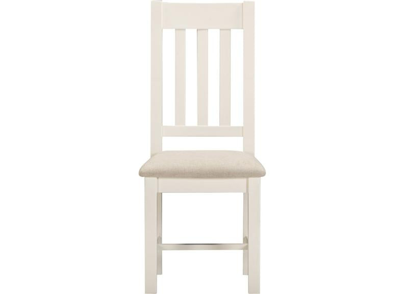 Two Windsor Slatted Dining Chairs – Ivory With Oat Fabric Seat (WBF)