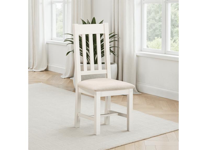 Two Windsor Slatted Dining Chairs – Ivory With Oat Fabric Seat (WBF)