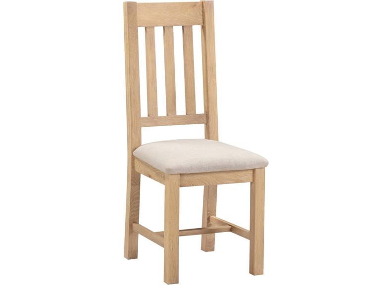 Two Windsor Slatted Dining Chairs – Oak With Oat Fabric Seat (WBF)
