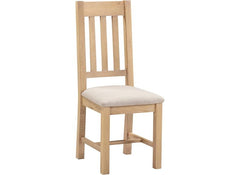 Two Windsor Slatted Dining Chairs – Oak With Oat Fabric Seat (WBF)