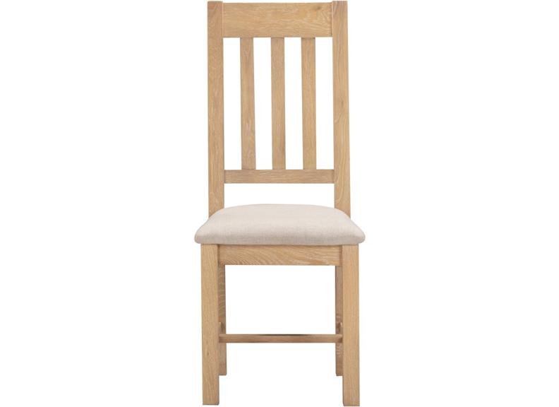 Two Windsor Slatted Dining Chairs – Oak With Oat Fabric Seat (WBF)