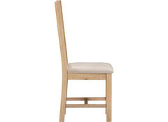 Two Windsor Slatted Dining Chairs – Oak With Oat Fabric Seat (WBF)