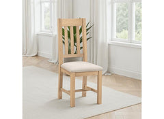 Two Windsor Slatted Dining Chairs – Oak With Oat Fabric Seat (WBF)