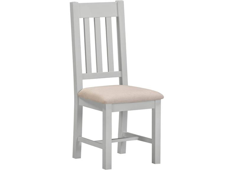 Two Windsor Slatted Dining Chairs – Pebble Grey With Oat Fabric Seat (WBF)