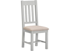Two Windsor Slatted Dining Chairs – Pebble Grey With Oat Fabric Seat (WBF)