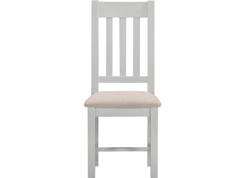 Two Windsor Slatted Dining Chairs – Pebble Grey With Oat Fabric Seat (WBF)