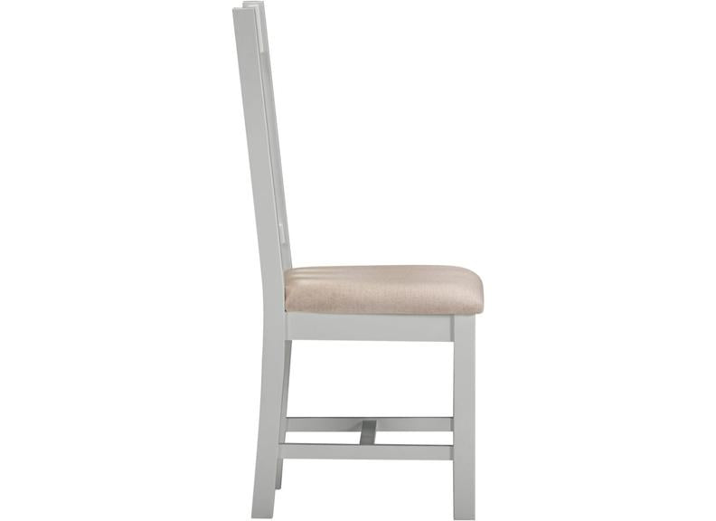 Two Windsor Slatted Dining Chairs – Pebble Grey With Oat Fabric Seat (WBF)