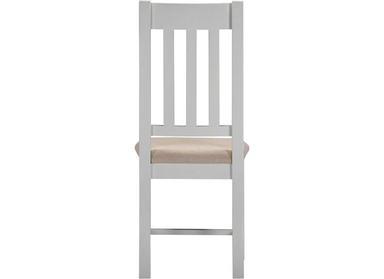 Two Windsor Slatted Dining Chairs – Pebble Grey With Oat Fabric Seat (WBF)