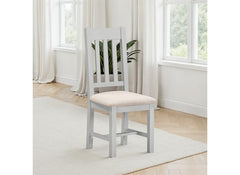 Two Windsor Slatted Dining Chairs – Pebble Grey With Oat Fabric Seat (WBF)