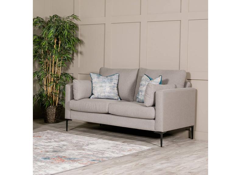 Wren Static Fabric Two Seat Sofas – Modern Greige or Navy Sofa with Plush Bolster Cushions