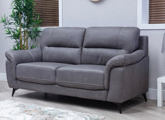 Abbie Fabric Three Seat Sofa with Contrast Stitch Upholstery – Modern Compact Sofa in Grey
