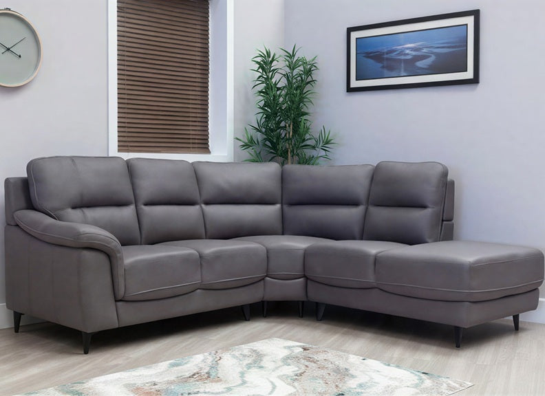 Abbie Fabric Corner Sofa with Contrast Stitch Upholstery – Modern Compact Corner Sofa In Grey