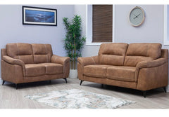 Abbie Fabric 3+2 Seat Sofa Group With Contrast Stitch Upholstery – Modern Compact Sofa Group In Saddle Brown