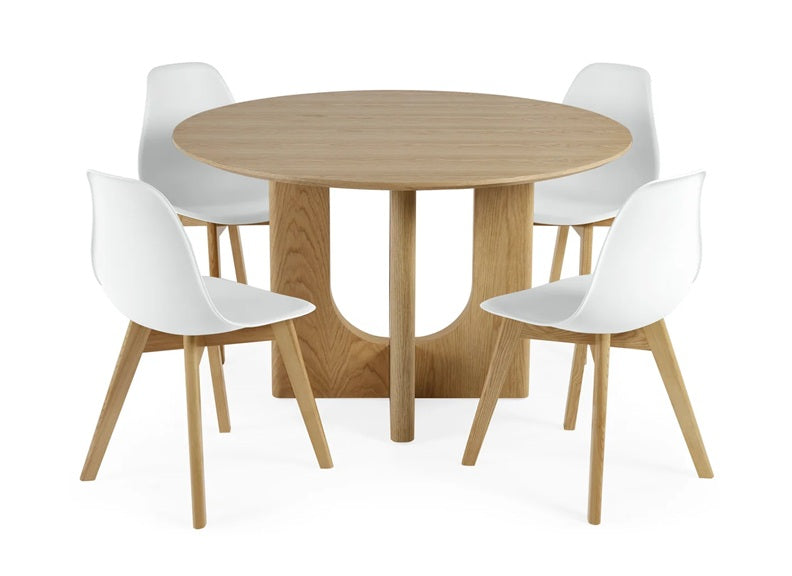Cellini Round Dining Set – Oak Table W/Sculptured Intersecting Base & Agatha Dining Chairs