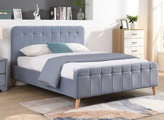 Ashley Sky Blue Fabric Bed With Fabric Stud Headboard | Modern Upholstered Bed Frame