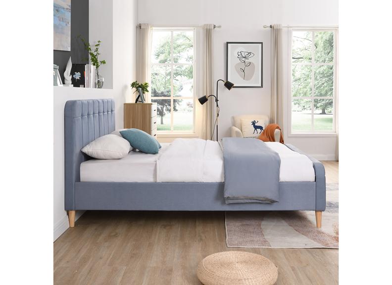 Ashley Sky Blue Fabric Bed With Fabric Stud Headboard | Modern Upholstered Bed Frame