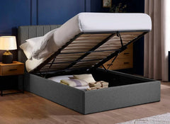 Aylen Storage Bed In Chocolate Velvet Fabric – Modern Upholstered Bed With Vertically Lined Headboard (Pre-Order Only)
