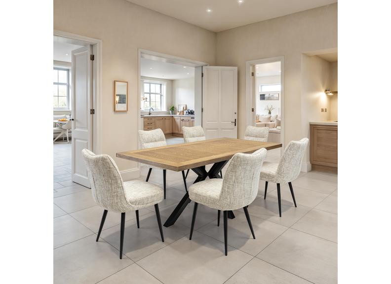 Bedford Oak Dining Set – Modern Matte Oak Dining Set With Fabric Chairs