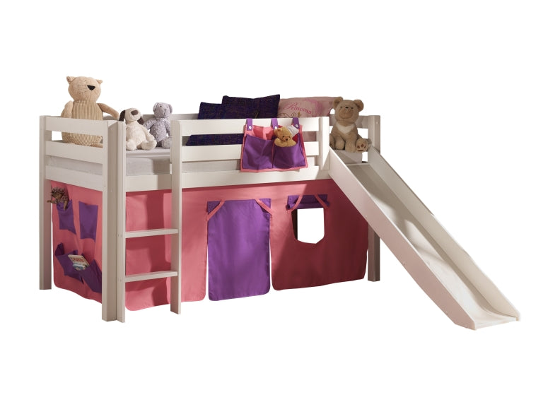 Pino White Wood Mid Sleeper W/Optional Slide & Curtain