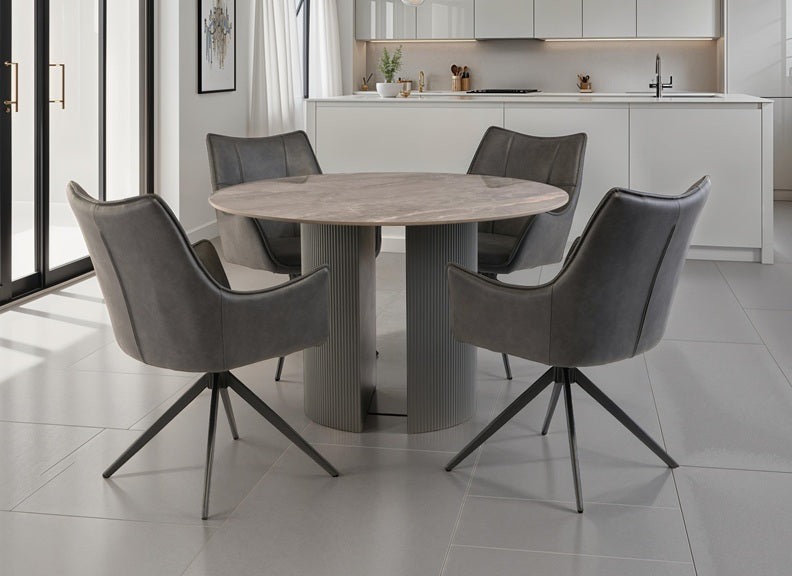 Bossini Round Dining Table – Stone Effect Dining Round Table With A Polished Top