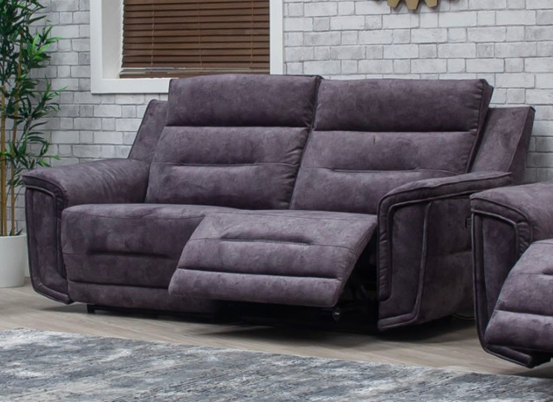 Branson Grey Fabric Reclining 2RR+RR Sofas With Optional Charging & Drinks Console – Modern Comfort Lounge Seating