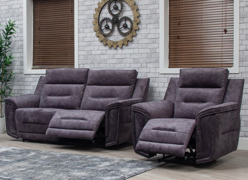 Branson Grey Fabric Reclining 2RR+RR Sofas With Optional Charging & Drinks Console – Modern Comfort Lounge Seating
