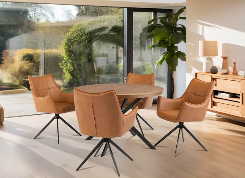 Carson Round Dining Table – Dining Round Oak Table With Metal Frame