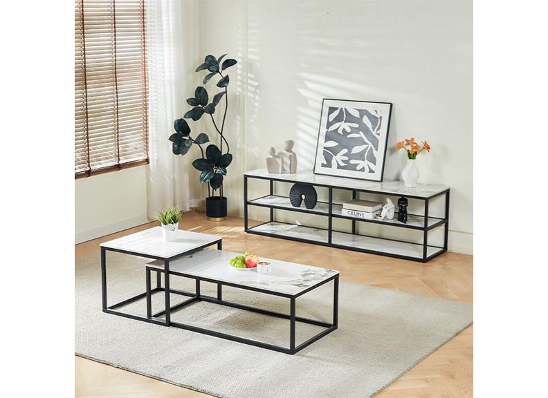 Cody Coffee Table Set - White Stone Effect Top