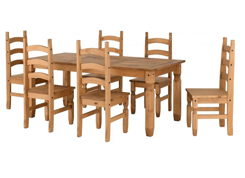 Corona Pine Dining Set W/Solid Seat Chairs