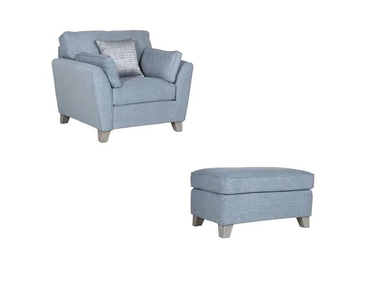 Cantrell Blue armchair W/Ottoman Stool