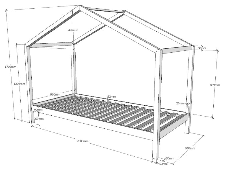 Dallas White ZH Bed With Roof - dims