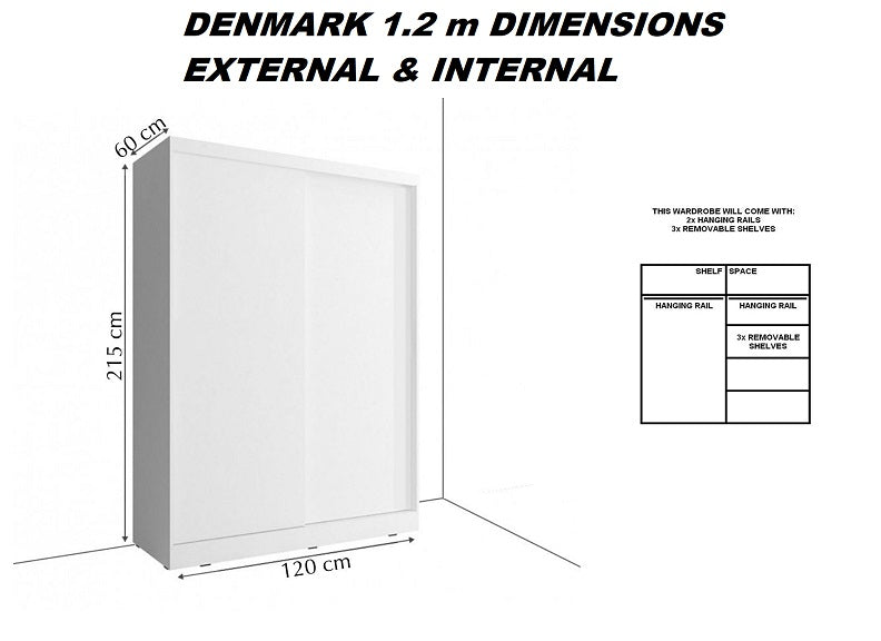 Denmark 1.2 m Sliderobe - dims