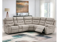 Donnybrook Fabric 2-C-2 Corner Sofa In A Cream Upholstery | Manual or Powered End Recline | Modern Living Room Corner Sofa With Beverage Console