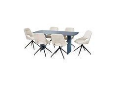 Element Blue Glass Dining Table W/Jonah Chairs – Blue Glass Top Dining Set With Chenille Fabric Chairs (Pre-Order Only)