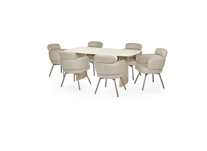 Element Cream Glass Dining Table W/Callisto Chairs – Coloured Cream Glass Top Dining Set (Pre-Order Only)