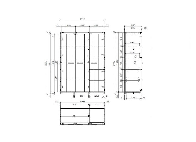 Erik Three Door Wardrobe - dimensions