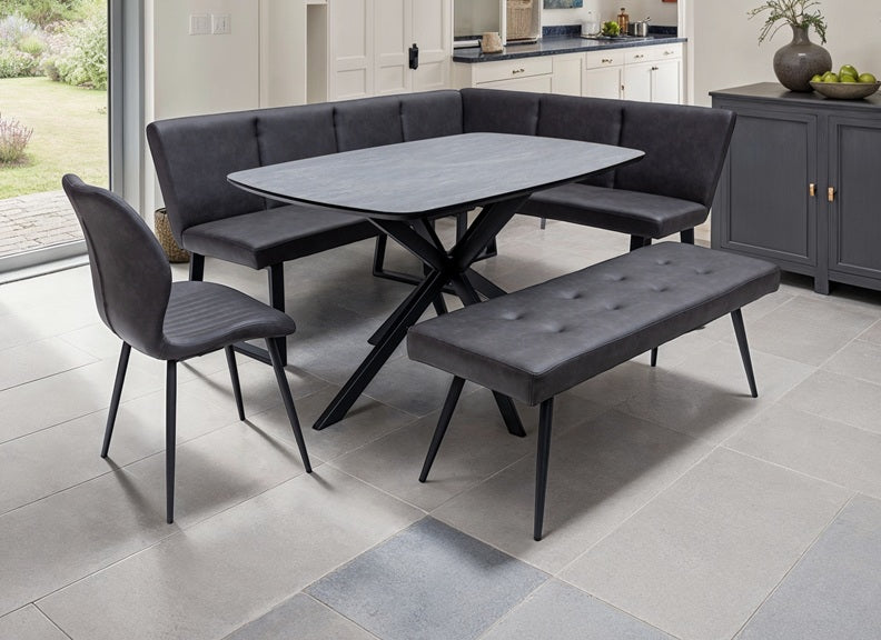 Faro Dining Tables - Charcoal Stone Effect Tops With Black Metal Legs