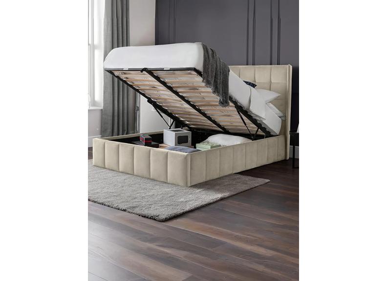 Gatsby Cream Velvet Storage Bed