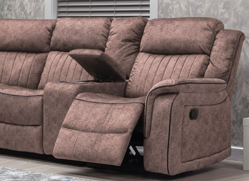 Gresham Saddle Fabric Corner Sectional Sofa With Console – Family Comfort Living Room Corner Sofa In Saddle Brown