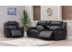 Griffin Black Full Leather Power Recliner 2.5PP Sofa – Luxury Leather Sofa with Optional Charging Console