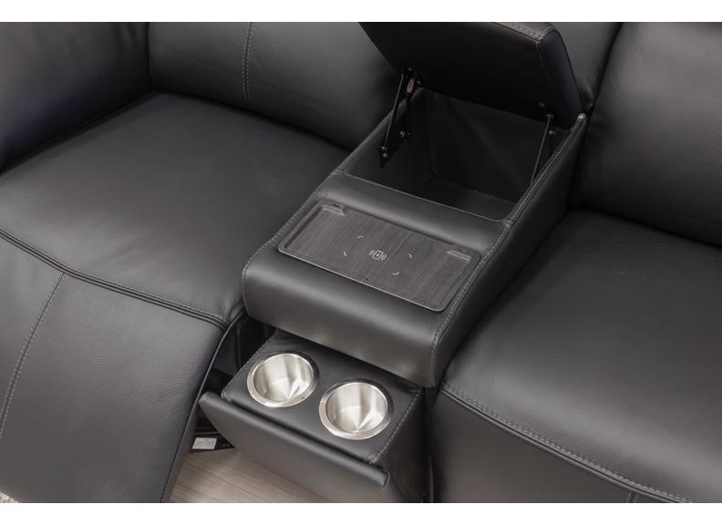 Griffin Black Full Leather Power Recliner 2.5PP Sofa – Luxury Leather Sofa with Optional Charging Console
