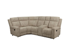 Harper Reclining Corner Sofa In A Beige Fabric – Comfortable Corner Sofa W/Drinks Holders