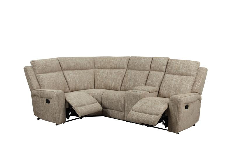 Harper Reclining Corner Sofa In A Beige Fabric – Comfortable Corner Sofa W/Drinks Holders