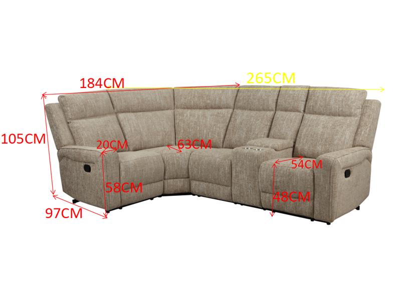 Harper Reclining Corner Sofa In A Beige Fabric – Comfortable Corner Sofa W/Drinks Holders