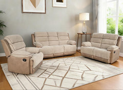 Jessica Fabric Three Seat Sofa Manual Recliner – Two Tone Brown & Beige Fabric 3RR Couch Living Room Suite