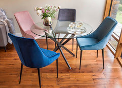 Kacey Round Glass Dining Table W/Peyton Chairs