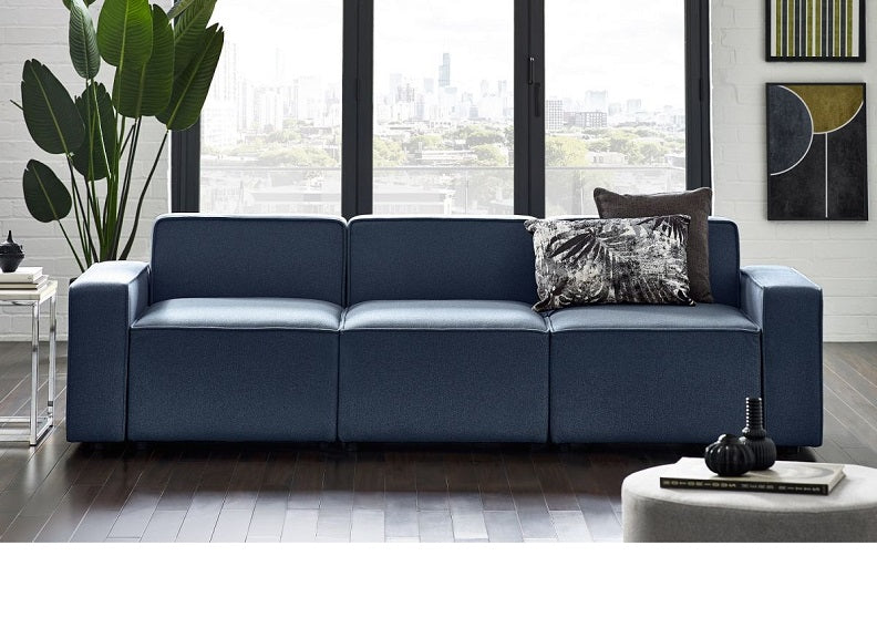 Blue 3 Seat Sofa - seattle stool as table